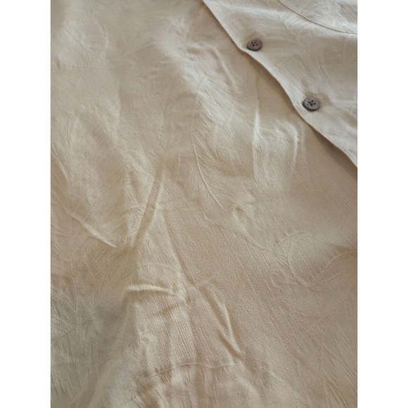 Caribbean Button Short Shirt Men Sz Large Silk Cotton Yellow Tropical Embossed - Picture 7 of 8